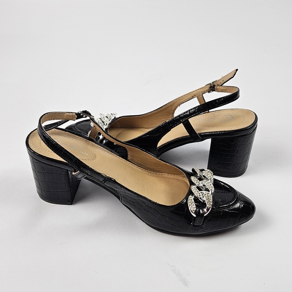 Cato Comfort Black Crocodile Slingback Heels 8M - Picture 2 of 11